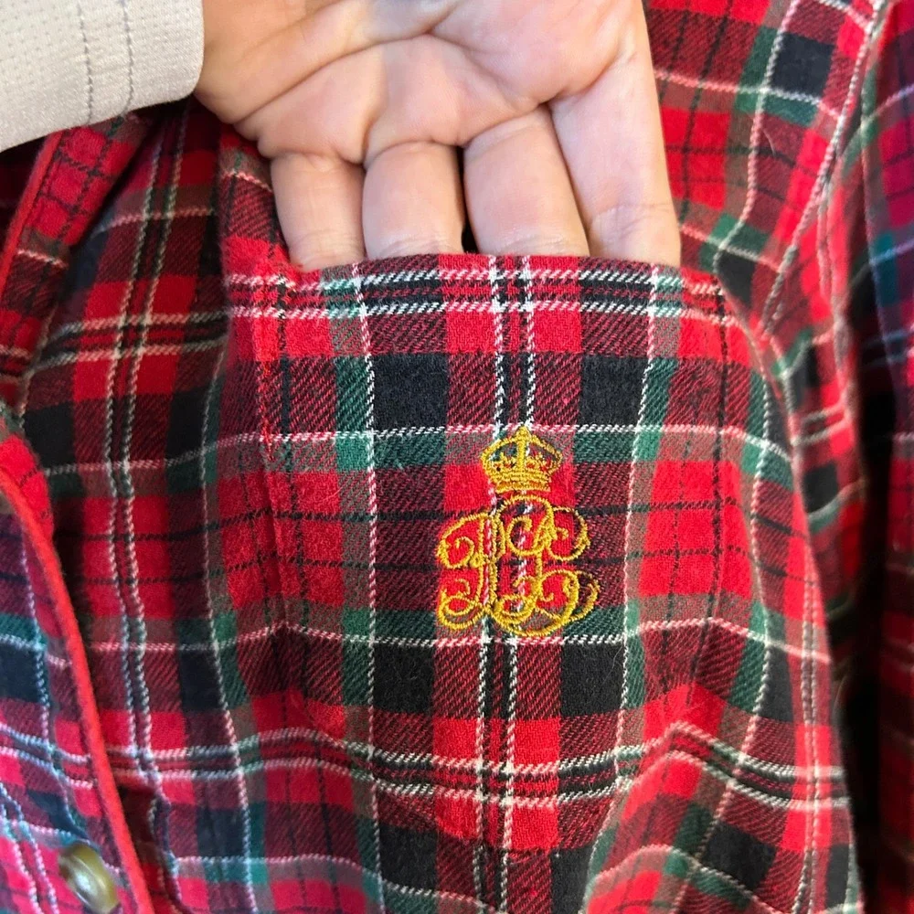 Lauren Ralph Lauren‎ Womens Medium Plaid Pajama Top Button Front Long Sleeve - Picture 3 of 8